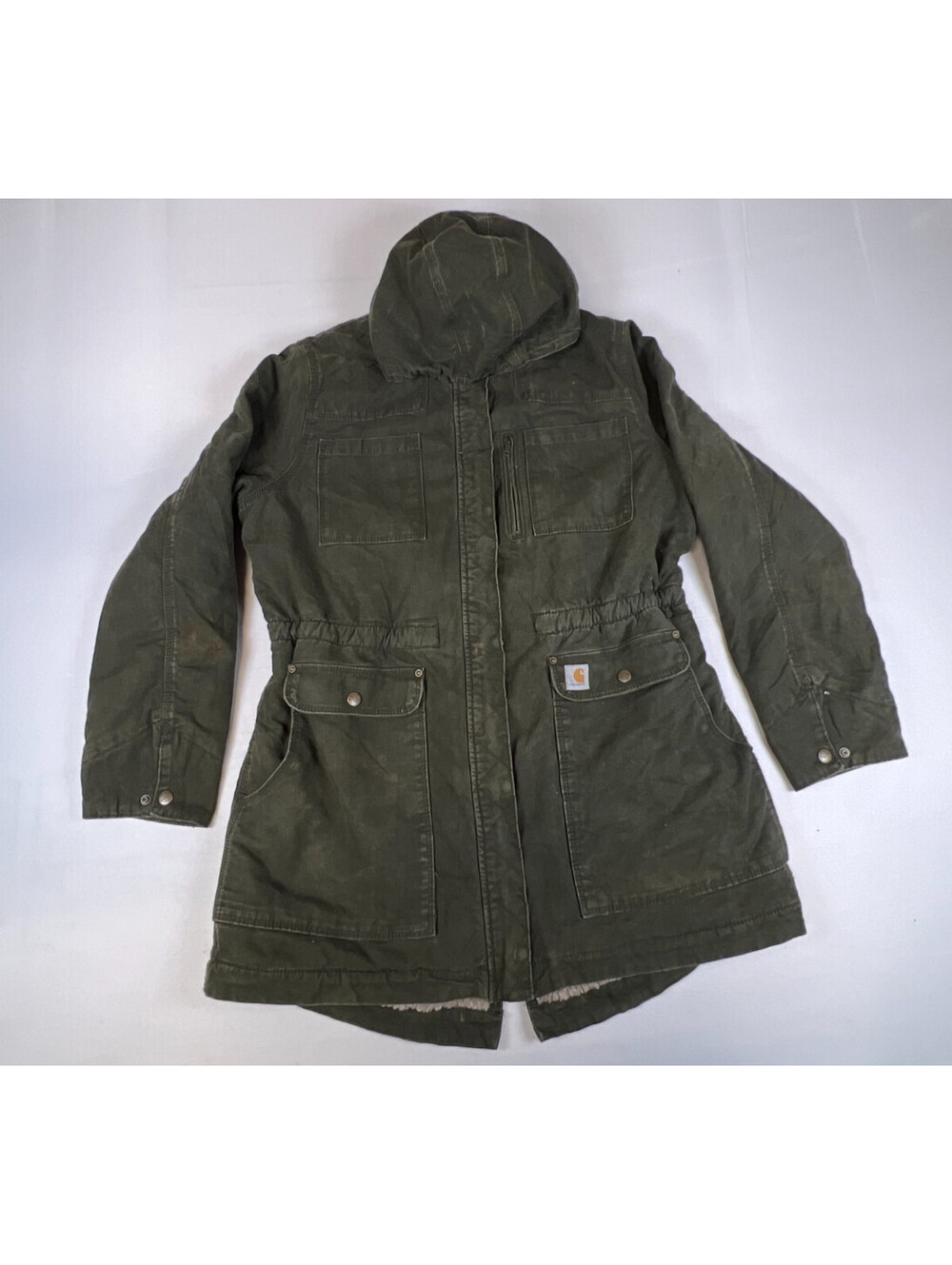 Carhartt Women L (12/14) Green Cotton Blend Sherpa Lined Full Zip Hooded Jacket
